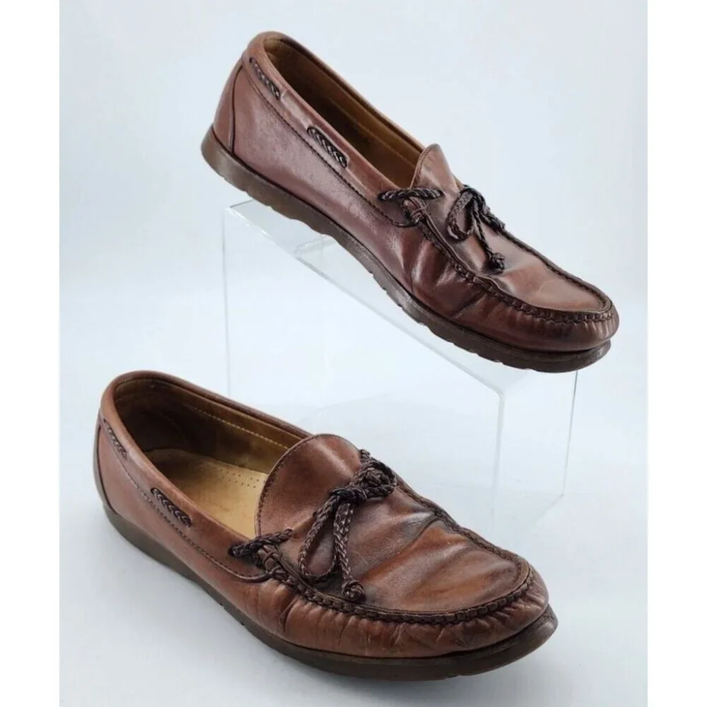 Stubbs and Wootton Palm Beach Brown Leather Boat Shoes Mens Size 10.5 D USA Made